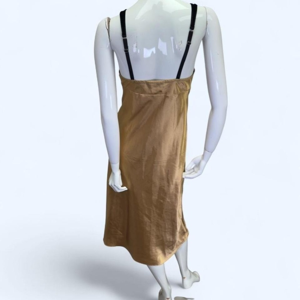 gold satin slip dress with black velvet empire waist‎ and ornate gold embroidery - Picture 4 of 7